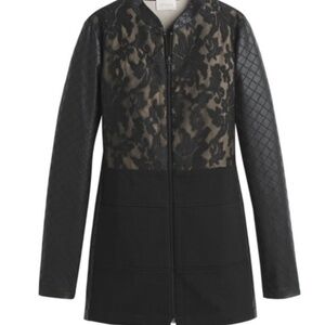 Chico’s Black Topper Lace Pieced & Faux Leather Jacket Coat Zip Up Sz 2 (12-14)